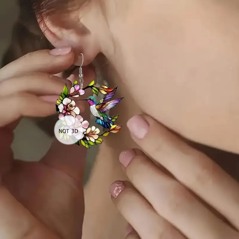 2D Acrylic Hummingbird Earrings Cute Bird Shape Earrings For Women Girls Ear Charms Dangle Jewelry Accessory