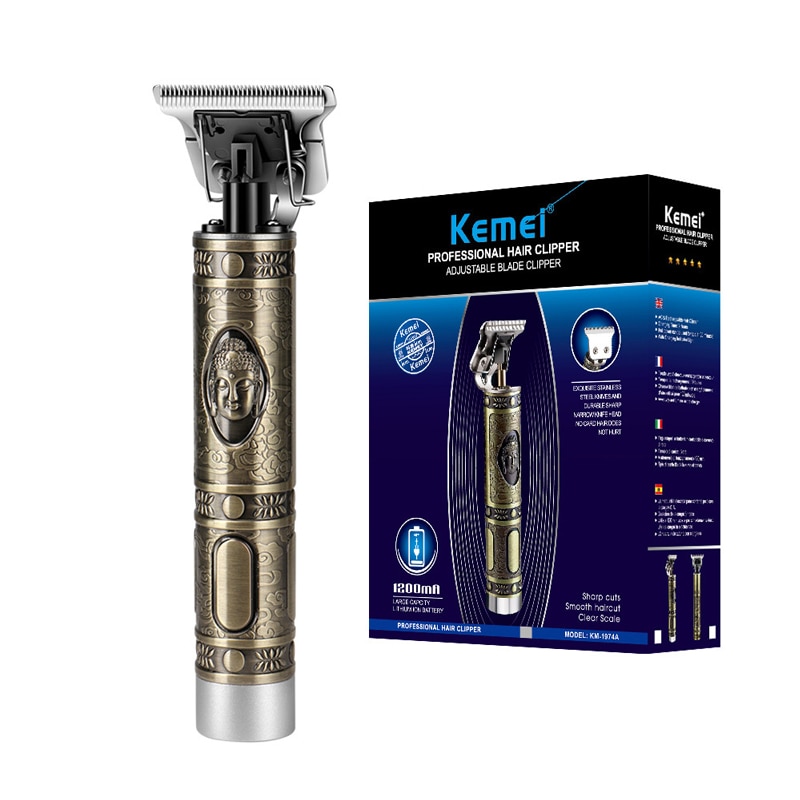 KEMEI KM-1974A Hair Clipper Buddha Head Metal Hair Trimmer USB Charging Beard Trimmer Hair Cutting: Default Title