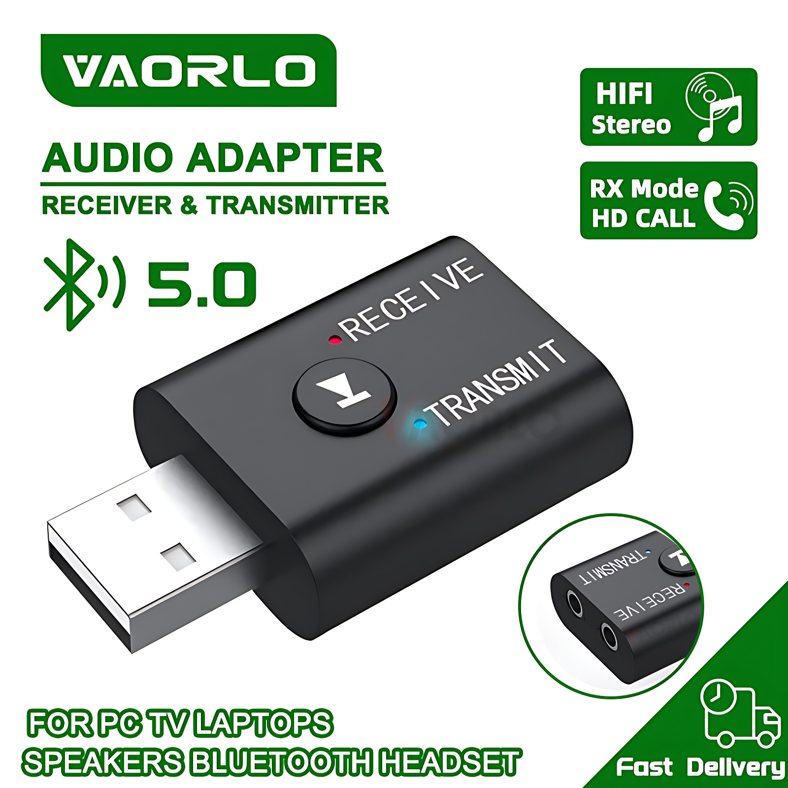 Receptor y transmisor de Audio con Bluetooth 5,0, conector AUX de 3,5mm, RCA, USB, Dongle, adaptador inalámbrico estéreo para TV, Kit de coche, altavoz y auriculares