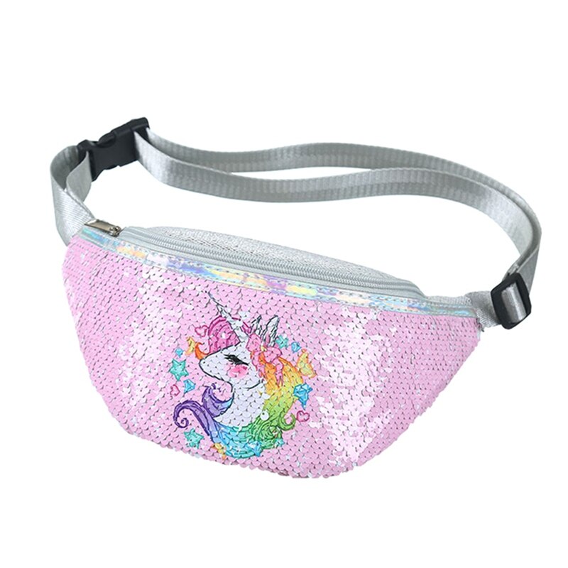 Kids Sequins Printing Unicorn Waist Bag For Women Fanny Packs Girls Shoulder Bag Travel Mobile Phone Bags