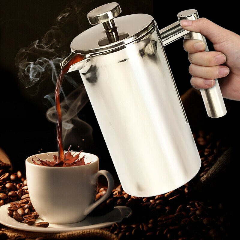 Insulated French Coffee Press Maker Pot 1000ml Double Wall Stainless Steel