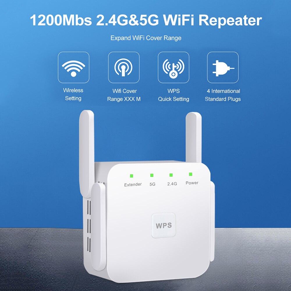 White 5GHz Wireless 300Mbps WiFi Repeater Wi Fi Booster Wireless Amplifier 1200 Mbps 2.4/5Ghz Signal Long Range Wi-Fi Extender