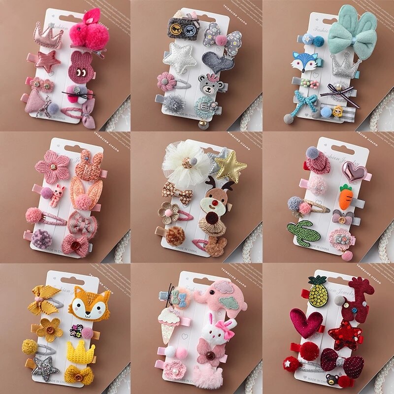 8pcs/set cartoon Hair Clips girl little rabbit hair accessories children cute sweet bow flowers Same color system hairpin