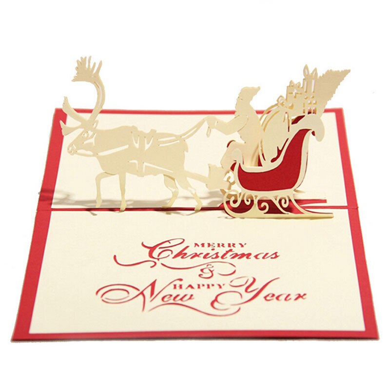 3D Papier Merry Christmas Wenskaart Handgemaakte Hollow Wenskaart Kerstcadeaus Uitnodigingen Party Bericht Kaart Voor Jaar