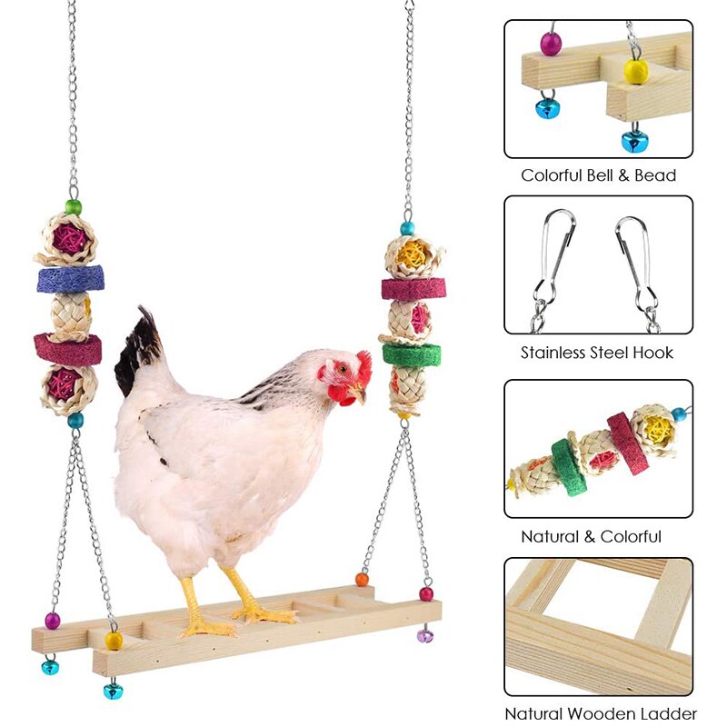Chicken Swing Ladder Toys with Natural Wooden Chicken Perch, Chicken Wood Stand Toy for Hens, Handmade Chicken Coop