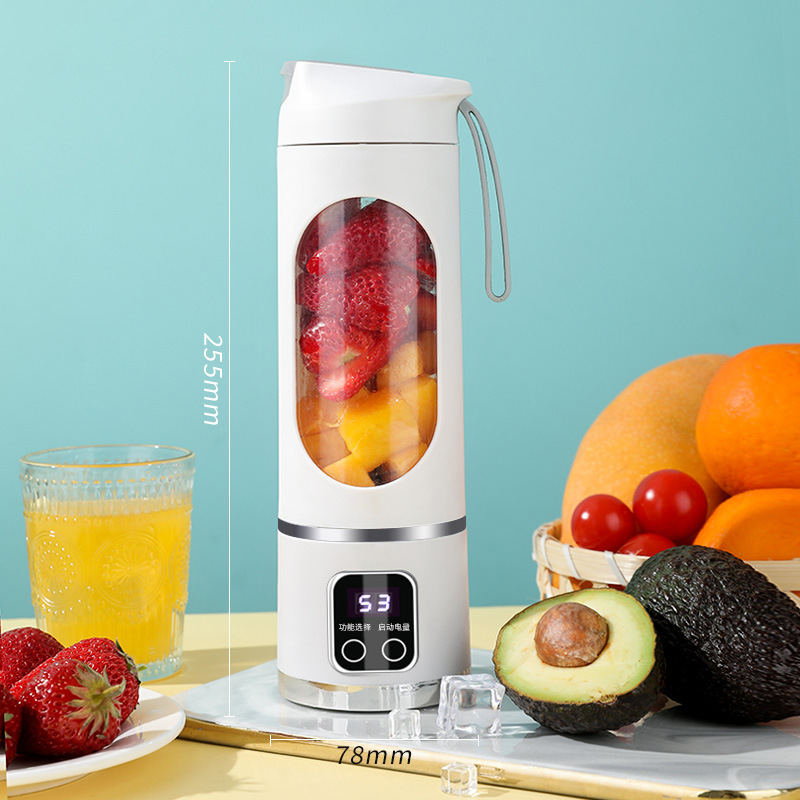 Máquina mezcladora doméstica, licuadora portátil, exprimidor eléctrico triturado con 3 velocidades, 450ML, gran capacidad, pantalla Digital, taza de jugo: Blanco