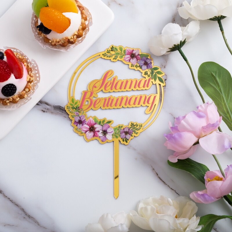 Selamat Bertunang Acrylic Cake Topper Happy Engagement Cake Decoration Flower Series: I Selamat B