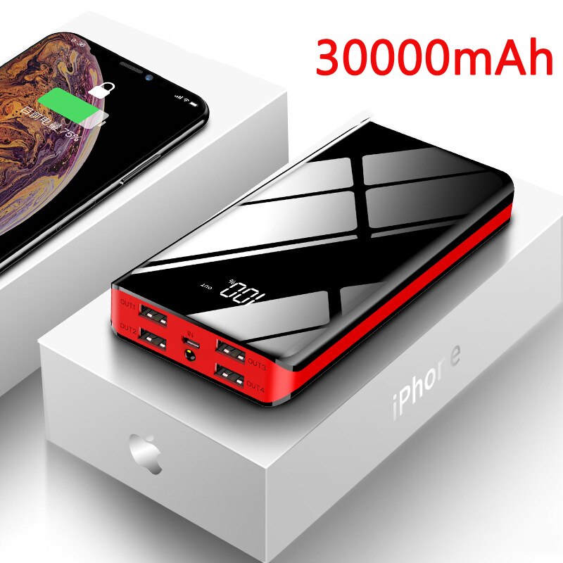 30000mAh 40000mAh 50000mAh Powerbank with Flashlight Portable Charger External Battery Poverbank For iPhone 11 Xiaomi Power bank: 30000mAh Red