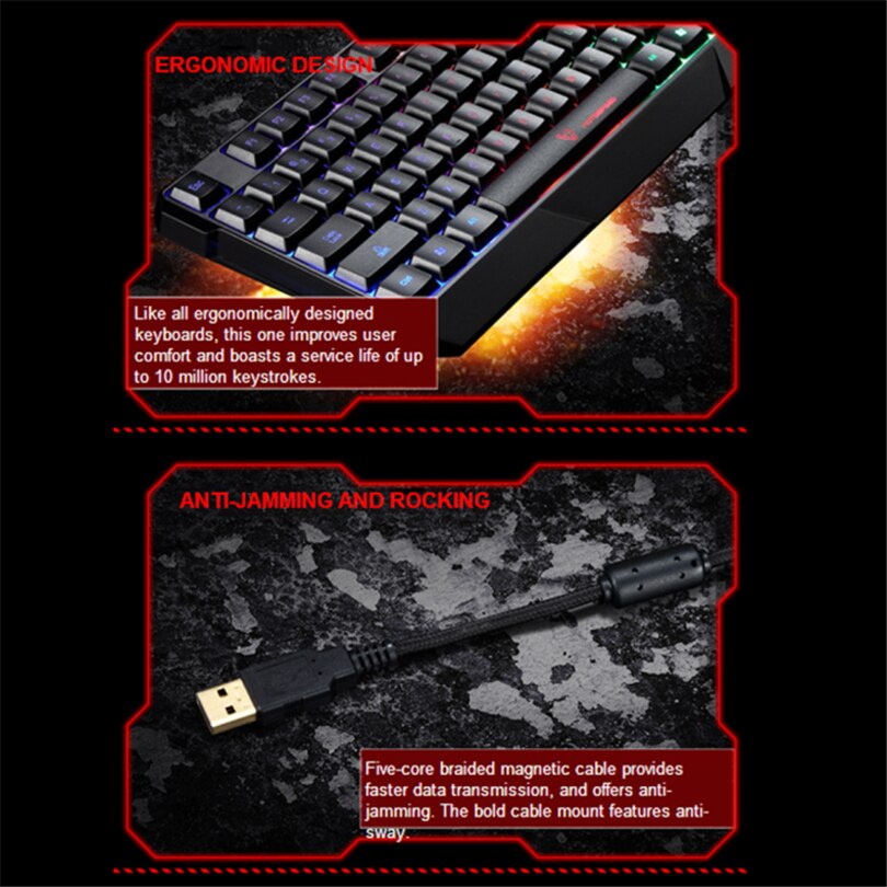 Motospeed K70 Waterproof Colorful LED Illuminated Backlit USB Wired Keyboard mechanical keyboard keys A30