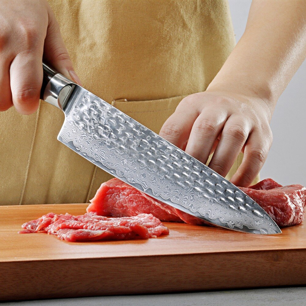 Keukenmessen 8 Inch Professionele Japanse Chef Messen Damascus High Carbon Roestvrij Staal Micarta Handvat Vlees Santokumes