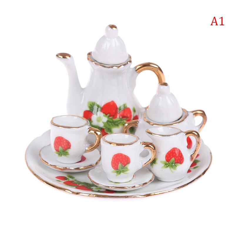 8pcs Dollhouse Miniature Restaurants Goods Porcelain Tea Set Plate Cup Plate Flower Print Dollhouse Furniture Accessories Toys: 1
