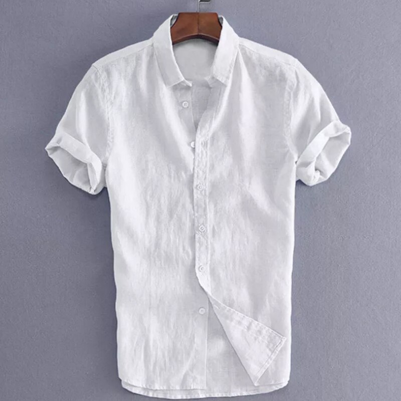 Herren lässig Kurzarmhemden Freizeit Straße tragen Revers Taste-Nieder Einfarbige Hemden für Männer Jahrgang Urlaubsbluse M-3XL: XXXL / Weiß