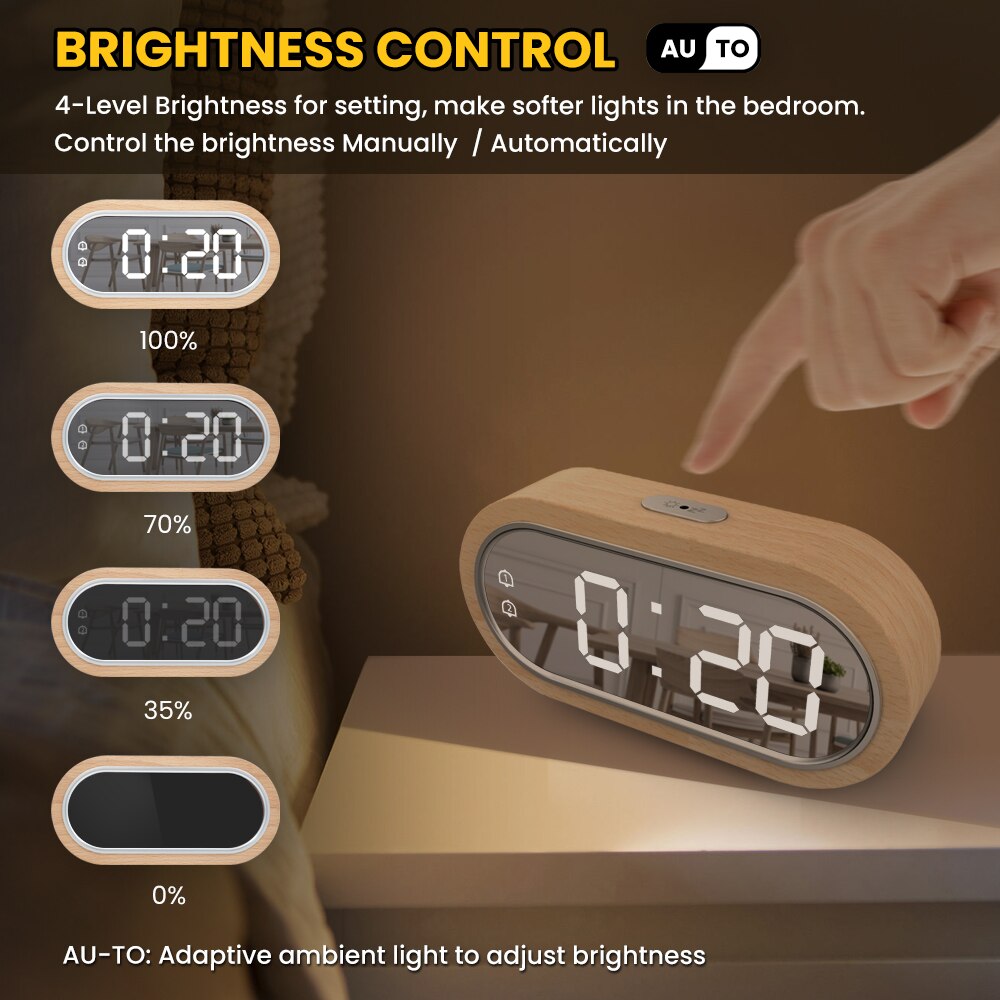 Digitale Klok Alarm Snooze Tafel Thermometer Elektronische Usb Charger Led Spiegel Houten Horloge Woonkamer Bureau Klokken Aaa Aangedreven