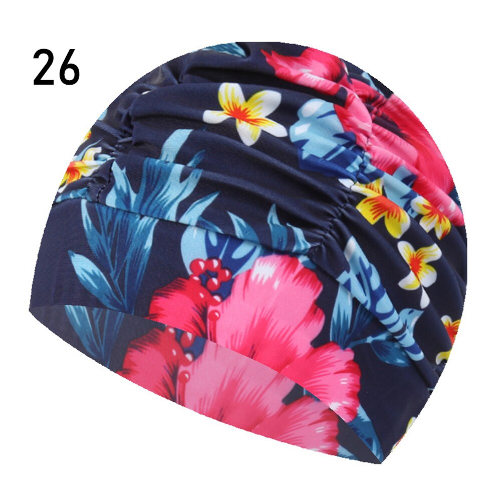Shower Cap Elastic Nylon Turban Flowers Printed Swimming Cap Pool Bathing Hat Long Hair Protect Waterproof Hats for Men Women: 26