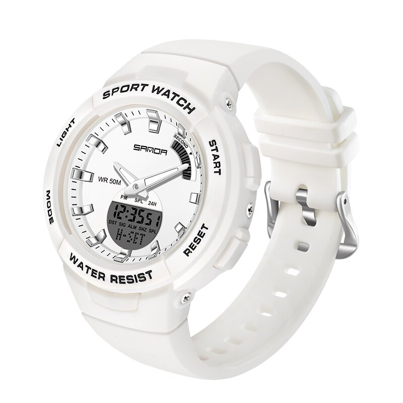 Roségouden zilveren horloges voor dames, sanda merk dames, digitaal quartz dameshorloge, polshorloge voor meisjes en jongens, gratis verzending: Wit zilver