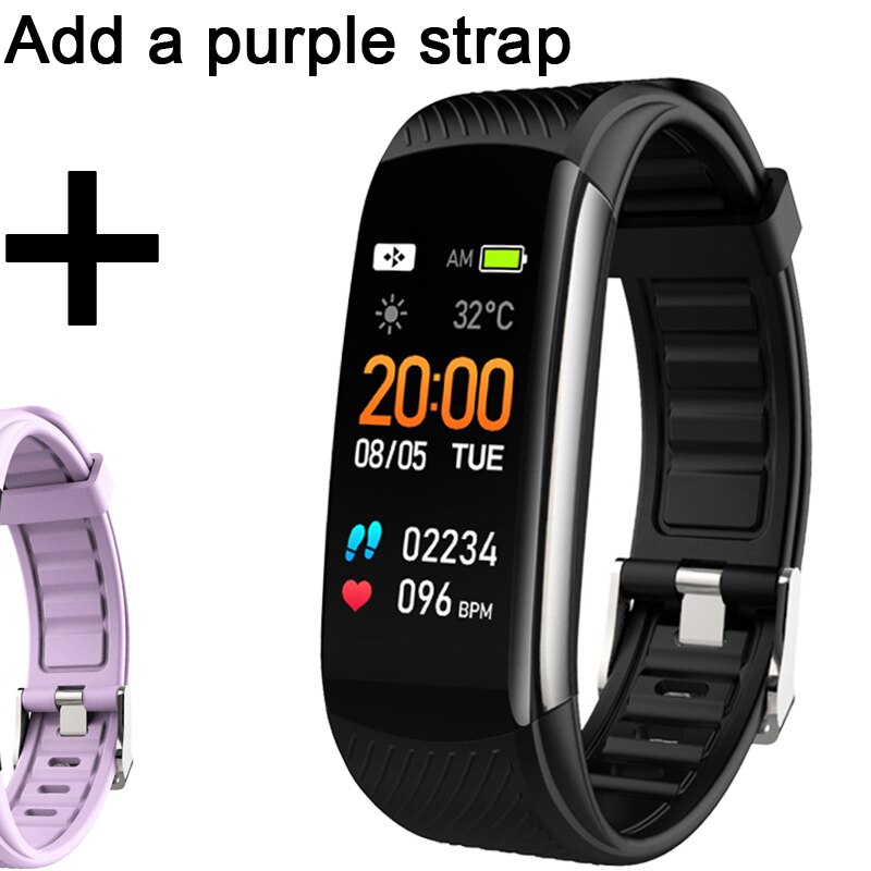 Fitness Tracker Waterdichte Ip67 Smart Fitness Armband Bloeddruk Hartslagmeter Sport Smart Band Horloge Voor Android Ios: Add a purple strap