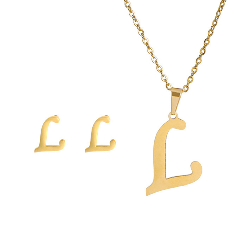 Edelstahl A-Z Alphabet Initial Halskette 26 Englisch Buchstaben Ohrringe Halskette Für Frauen einstellen Personalisieren Schmuck: Schwarz / Schwarzes verzinktes
