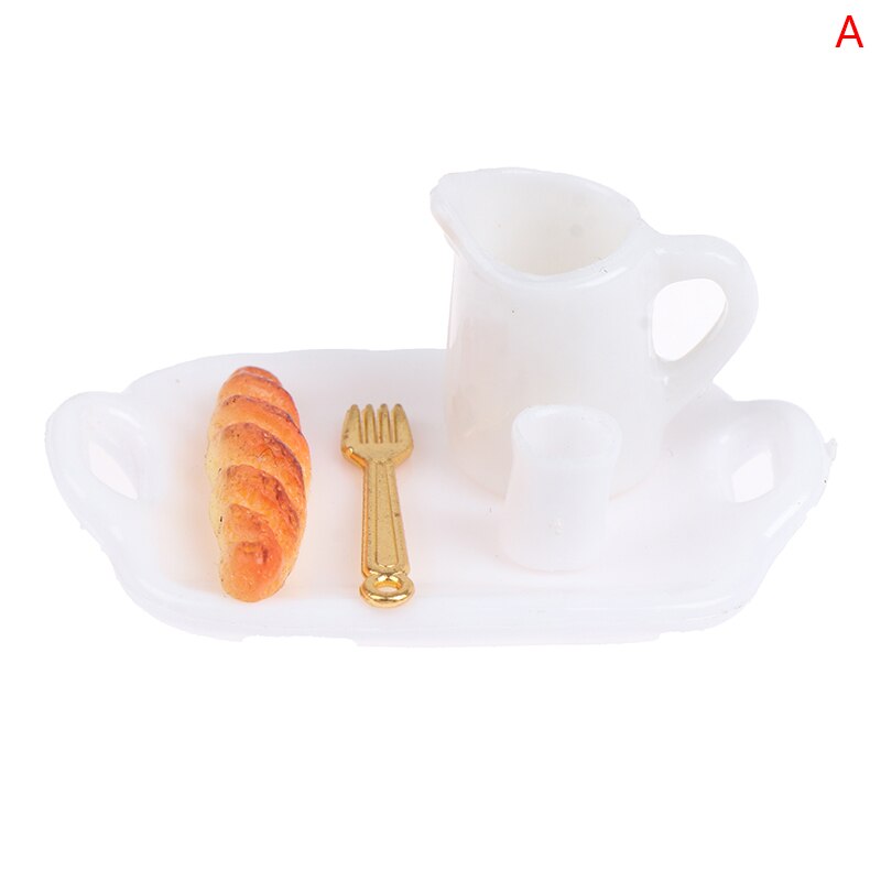 1:12 Dollhouse Miniatuur Ontbijt Sets Hamburger Croissant Toast Ei Koffie Met Lade Keuken Voedsel Accessoires: 1