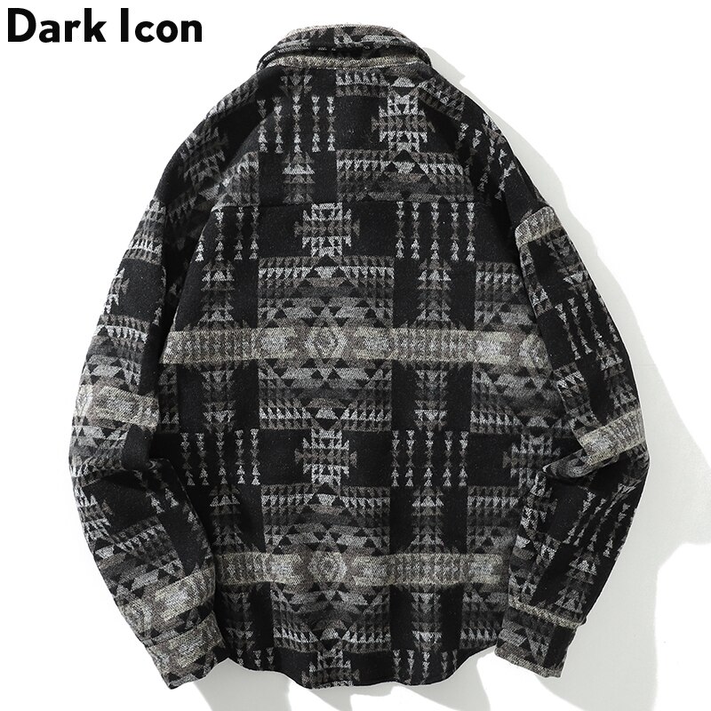 Mørkt ikon turn-down krave japanske retro skjorter mænd løs afslappet tyk uld revers bluse outwear frakke
