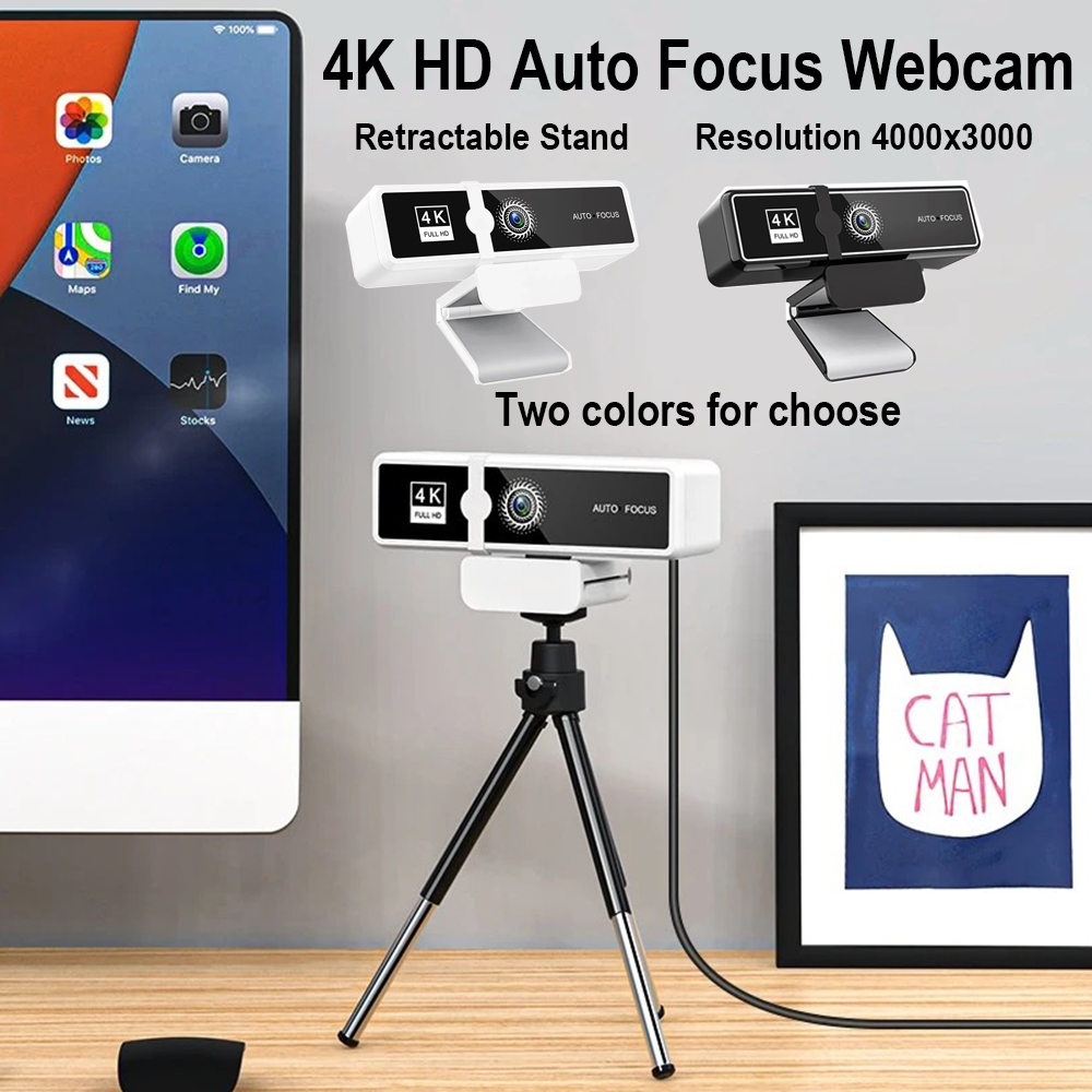4k pro full hd-webbkamera 4000 x 3000 kontorsmöteskamera live för pc, bärbar dator, telefon, stationär dator, miniwebbkamera, gratis infällbart stativ