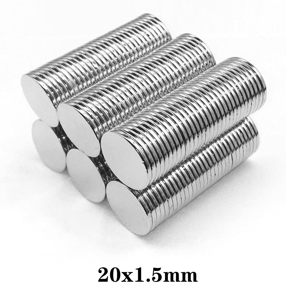 10 ~ 150 stk 20 x 1.5 mm tynde neodym stærke magneter permanent rund magnetplade 20 x 1.5mm kraftig magnetisk skivemagnet 20*1.5 mm