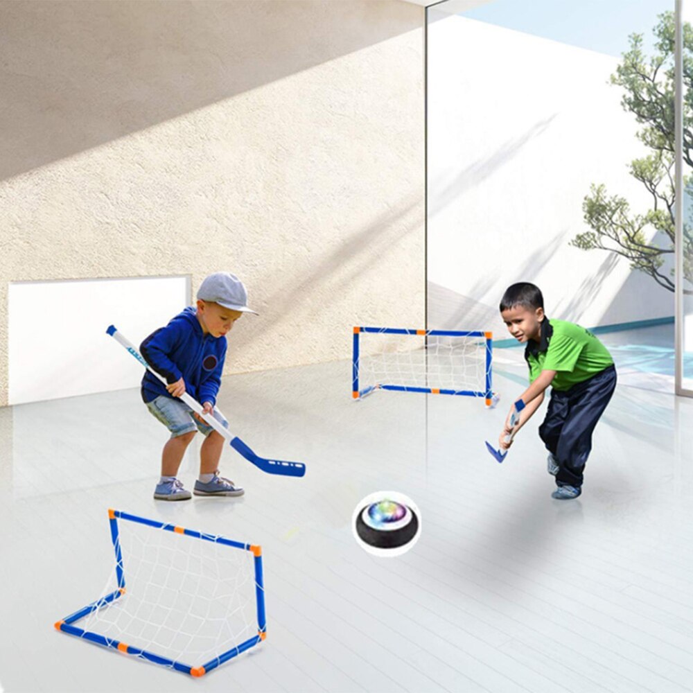 Elektrisk ishockeypinne uppsättning ishockey mål för barn air hockey träning boll inomhus sport spel golv hockey leksaker