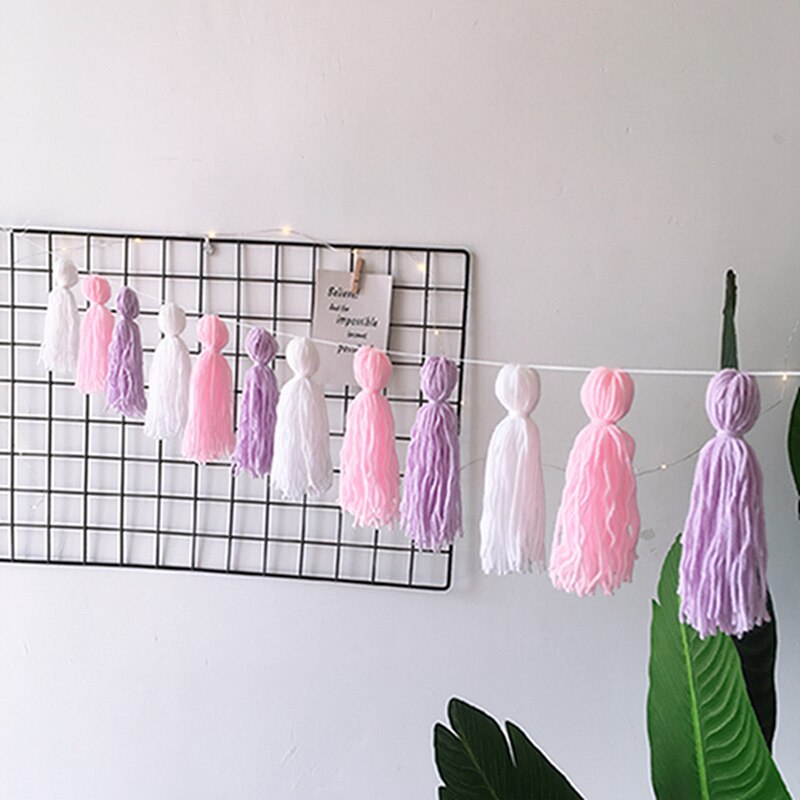 Ins nordisk børneværelse dekoration kvast guirlande snor vægophæng ornamenter børneværelse vægindretning baby shower fotorekvisitter: Kvaststreng  -8