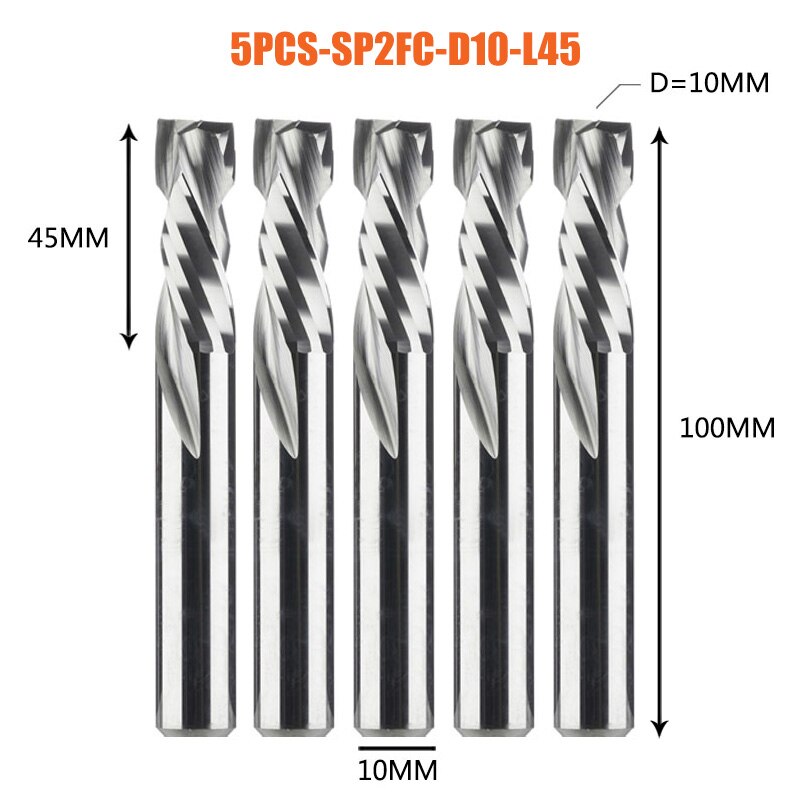 5pc/lot Milling Cutter Woodwork UP DOWN Cut 2 Flutes Spiral Carbide Milling Tool CNC Router Bit Compression Wood End Mill Cutter