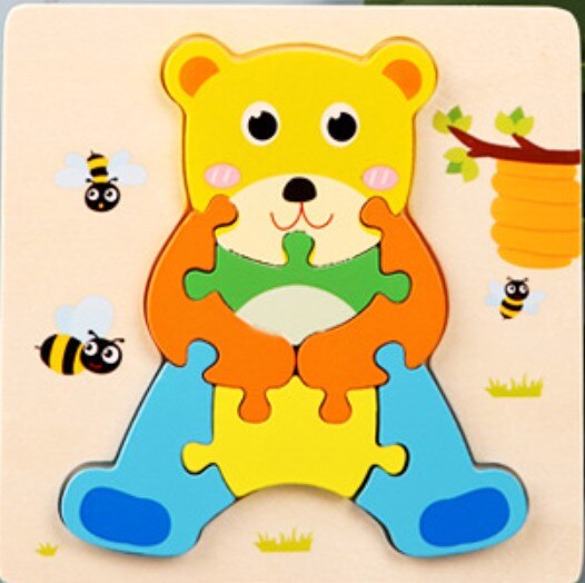 3D Wooden Puzzle Jigsaw Toys For Children Wood 3d Cartoon Animal Puzzles Intelligence Kids Early Educational Toys for children: Clear