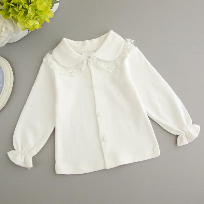 Wit Kant Pasgeboren Zuigeling Tops Meisjes Winter Lente Fall Shirts Kids Lange Mouw Blouses Katoen Kinderkleding JW6246A