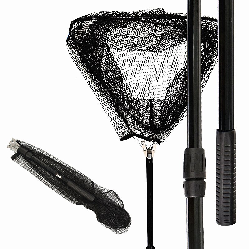 100cm Folding Fishing Net Aluminum Alloy Triangular Landing Net Telescoping Pole Rubber Dip Network