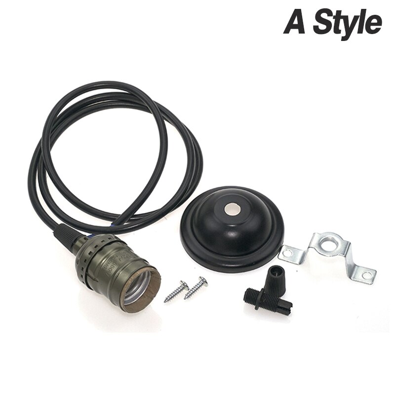 Bombilla de tornillo Retro Edison E27, Base de carcasa de aluminio, casquillo de soporte de bombilla con interruptor/cadena de cobre + hierro con mango de cable de 1,2 M: Negro