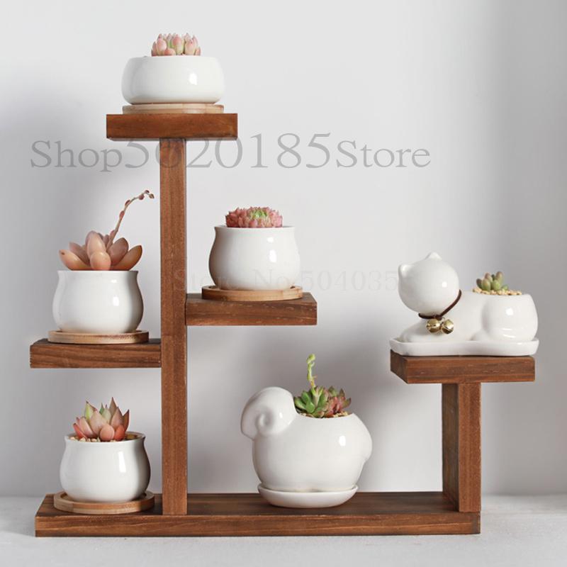 Solid wood desktop flower stand indoor multi-layer small flower stand green flower frame decoration living room window pot rack: VIP 3
