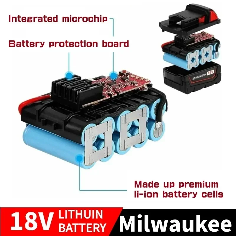 Remplacement 18V 12.0Ah pour batterie au Lithium Milwaukee M18 XC 48-11-1860 48-11-1850 48-11-1840 48-11-1820 Batteries rechargeables