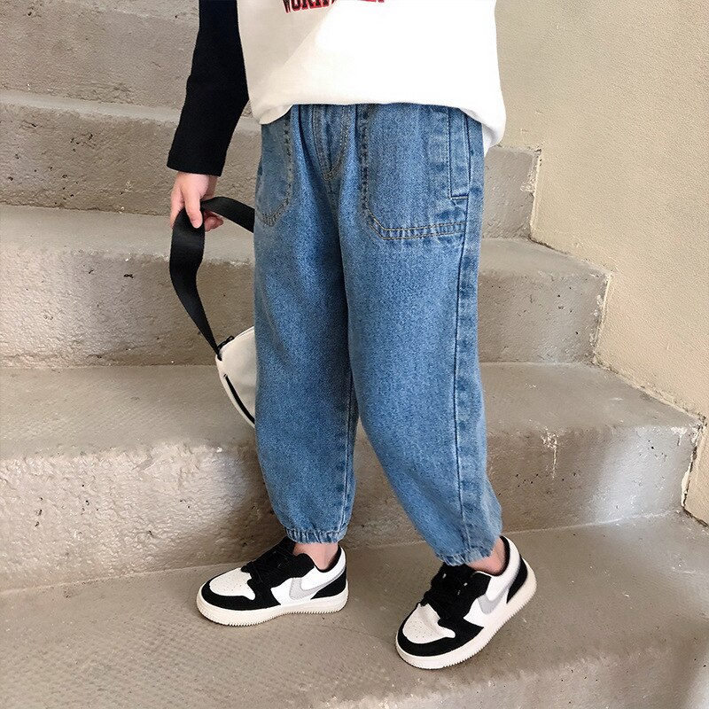Printemps automne enfants décontracté tout-match denim pantalon garçons filles 2 couleurs jean 2-7Y: blue / 2T (for 90cm kids)