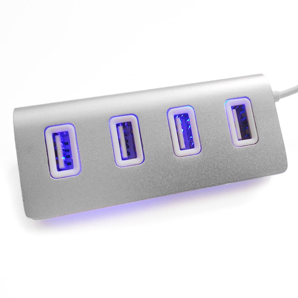 Alta velocidade mini 4 portas blau led licht usb hub divisor de alumínio potência für apple mac macbook computador portátil desktop