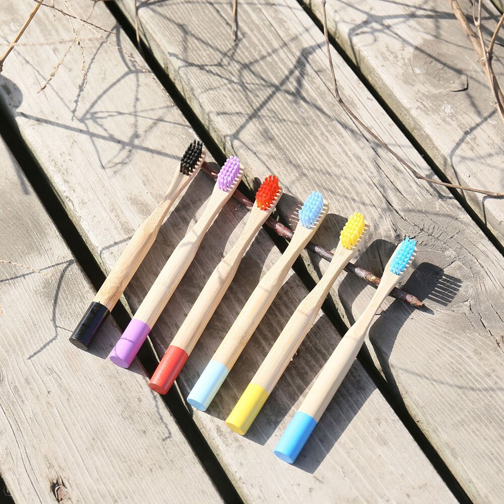 1Pcs Kids Kleurrijke Bamboe Tandenborstel Ronde Handvat Natuurlijke Koolstofarme Eco-vriendelijke Zachte Tandenborstel Oral Care