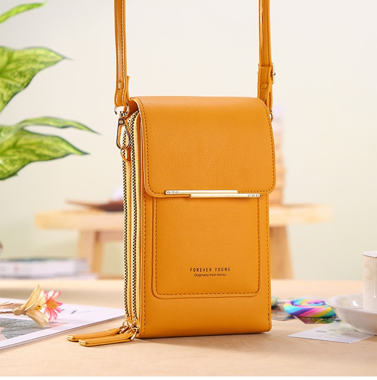 Solid Color PU Leather Crossbody Bags For Women Female Shoulder Simple Bag Lady Mini Touchable Phone Purses And Handbags: Yellow