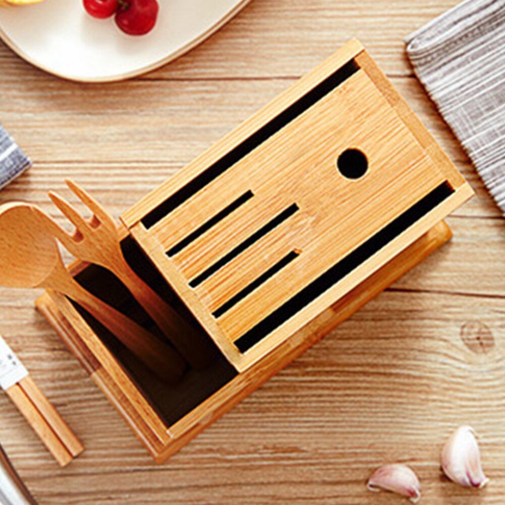Organizer Slot Storage Rack Home Natural Scissor Tool Holder Chopsticks Spoon Kitchen Chopper Bamboo Wood Forks Block Stand