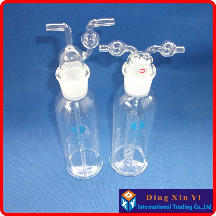 Drechsel-botella de vidrio para lavado de Gas, tubo de forma recta de 500ml, 500ml, 2 unids/lote