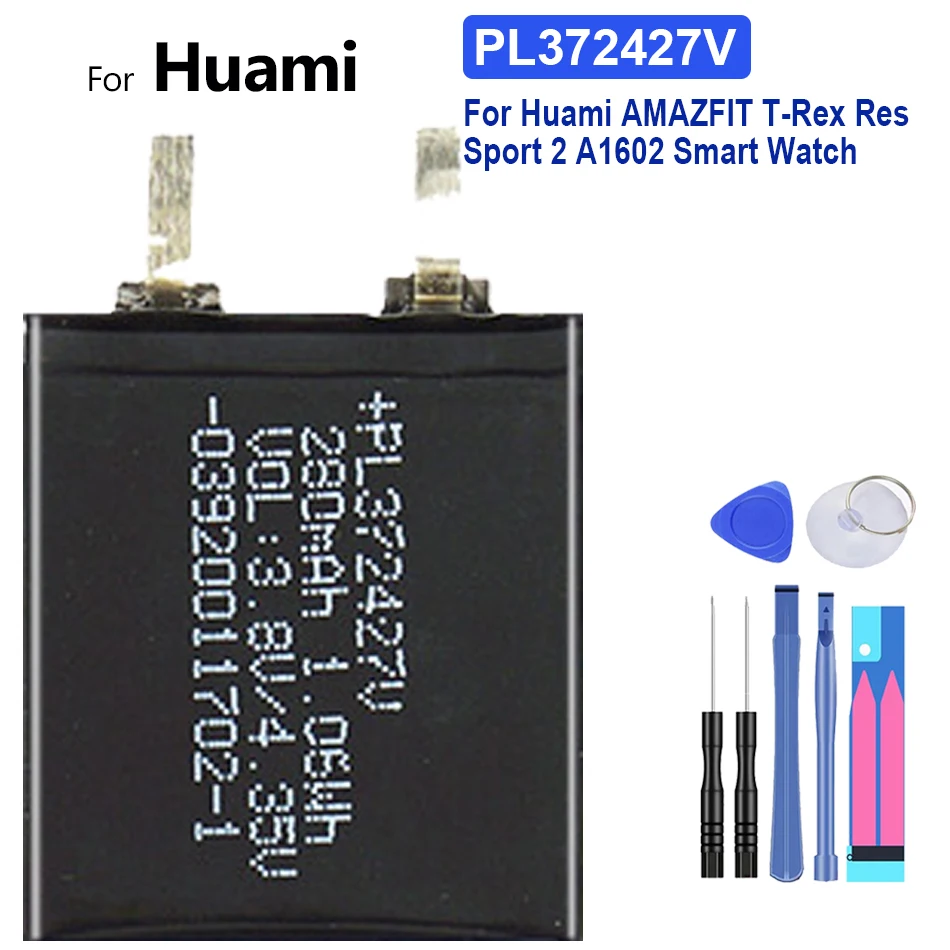 Batería de reloj para Huami Amazfit T-Rex Pro, Res Sport 2, Verge Lite Global, Stratos II 2, A1609, Amazfit Ares Bip GTR, Sports: Plata