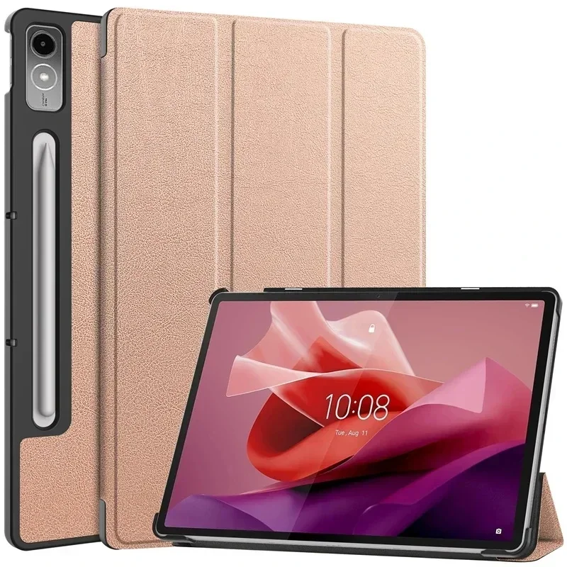 For Lenovo tab P12 12.7 Case Magnetic Tri-Folding PU Leather Stand Tablet Cover for Xiaoxin Pad Pro 12.7 12 7 inch TB371FC: eleven / Gold