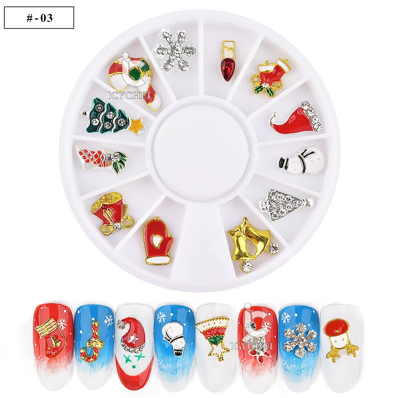 ICYCHEER Vrolijk Chrismas Serie 3D Diamanten Nail Art Legering Decoratie Charmes Nagels Glitter Strass Nagel Benodigdheden Sieraden Xmas: 03