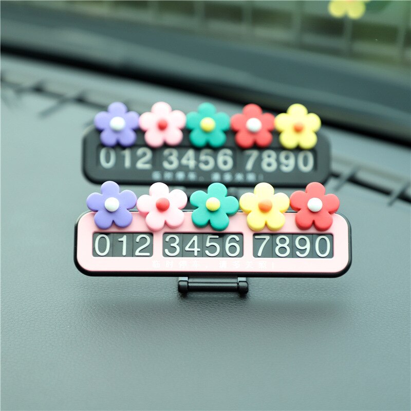 Car Temporary Stop Sign Cute Flower Car Mounted Parking Number Plate Car Maneuvering Shift Car Cards