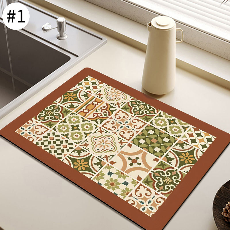Estera de secado de platos impresa, esteras antideslizantes para vajilla de cocina, almohadilla de drenaje de café de absorción rápida, almohadilla de drenaje para vajilla, decoración del hogar: L / Rojo