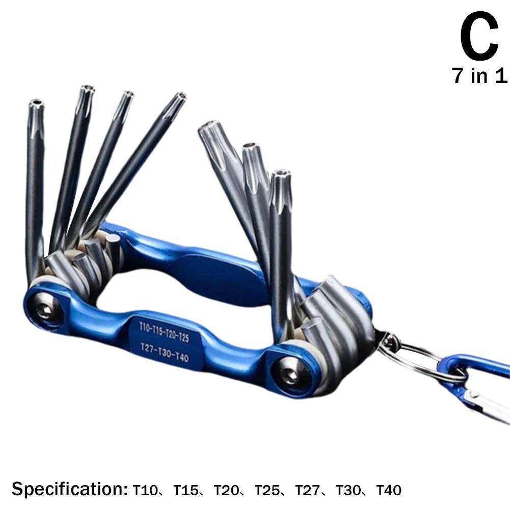 Juego de llaves Allen plegables 8 en 1, juego de llaves Allen métricas, herramienta o juego de llaves Torx plegables a prueba de manipulaciones, Kit de llaves portátiles: Rojo, tono plata