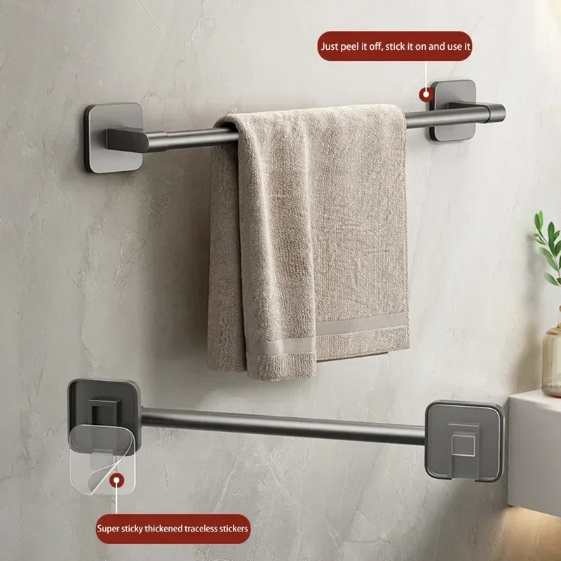 30/40/50cm Bathroom Towel Holder Black Without Drilling Bathroom White Towel Rack Towel Bar Self-Adhesive Bathroom Towel Rack