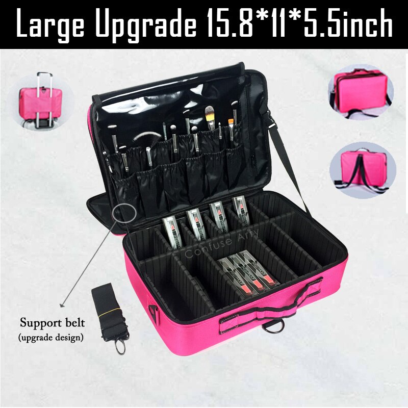 Make Up Bag Makeup Case Makeup Organizer Bolso Mujer Cosmetic Case Large Capacity Storage Bag: Hot pink L3 layer V2