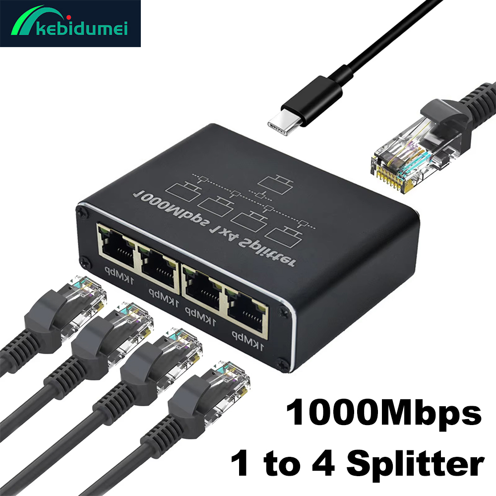Kebidumei Gigabit Ethernet Splitter 1 a 2/3/4, 1000Mbps RJ45 LAN Internet Splitter para Hub/Switch/Router/Set-Top Box/TV Digital