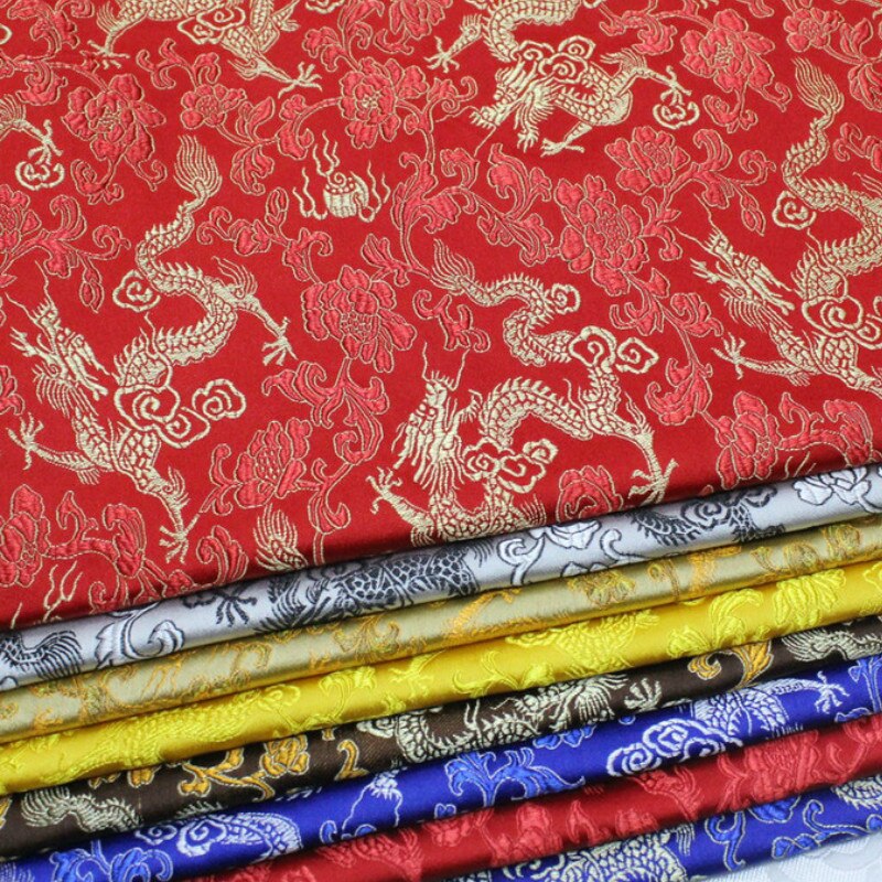 Width 59'' Chinese Dragon Jacquard Brocade Pattern Satin Fabric By The Half Yard For Cheongsam Tang Costume Pillow Material